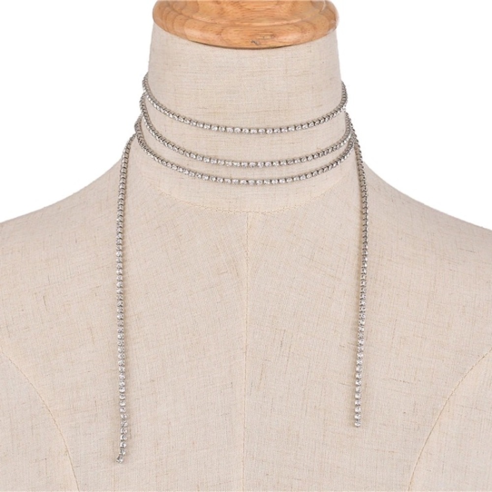 New! Rhinestone Tassel Choker Necklace - Picture 2 of 8